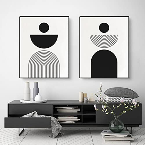 EXQUILEG 2er Boho Poster Set,Abstrakte Minimalistische Stil Leinwand Wandkunst Bilder，Schwarz und weiß Moderne Linie Wanddekoration Ohne Rahmen (B,40 x 50 cm)