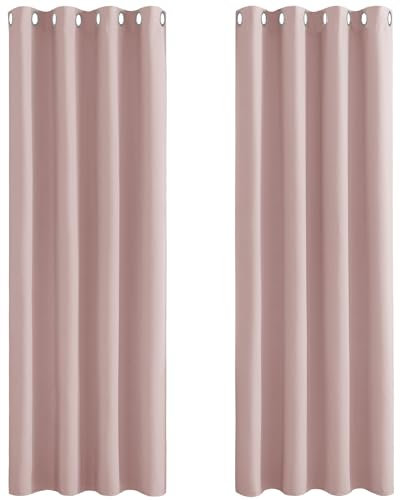 PONY DANCE Baby Pink Curtains for Girls Bedroom - Eyelet Top Window Treatment Home Decoration Romantic Style Noise Reducing Blackout Drapes, 46-Inch x 72-Inch Wide by Drop, 2 PCs