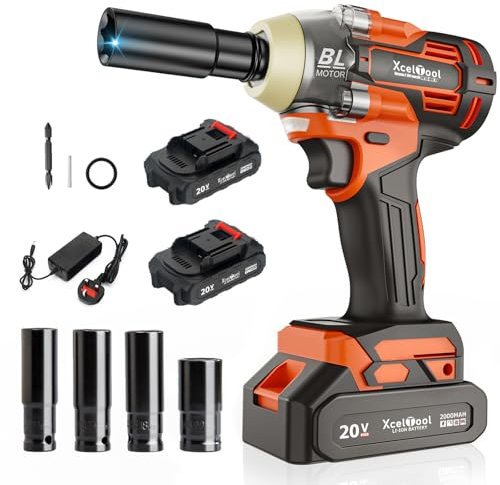Roleader 1280W Brushless Cordless Impact Wrench, 1/2 Inch Impact Driver with Adjustable Torque, Max Torque 520N.m 2200 RPM Variable Speed, 2 * 2.0Ah Li-Ion Battery and 1 Hour Fast Charger