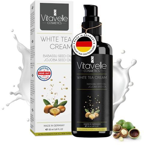 Vitavelle weißer Tee Creme mit Babassuöl - Feuchtigkeitscreme Gesicht Damen - Gesicht Tagescreme Gesichtscreme Serum Gesicht – Anti Falten Creme Männer Moisturizer Gesichtspflege white tea cream