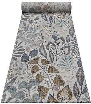 wecon home väderbeständig inomhus- och utomhusmatta från Esprit med blommigt mönster perfekt för balkong, terrass, kök, hall, husbil, trädgård och camping – Lilly (80 x 230 cm, blå beige)