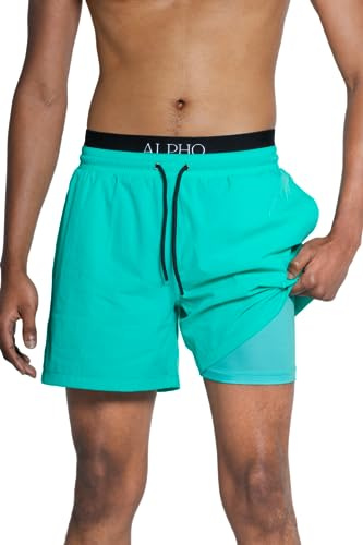 ALPHO Short de Bain au Boxer intégré - Séchage Rapide - Doublure Ultra-Confortable - pour Homme