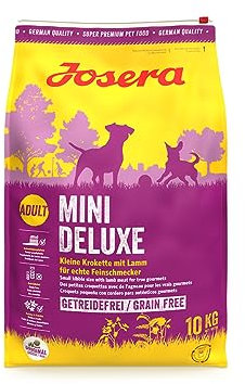 JOSERA MiniDeluxe (1 x 10 kg) | Adult Mini | Premium Trockenfutter für ausgewachsene Hunde Kleiner Rassen | Lamm & Süßkartoffel | Kleine Kroketten | extraverträglich | weizenfrei | 1er Pack