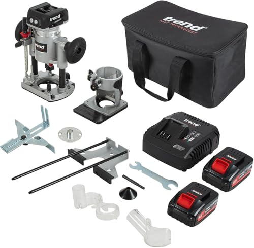 Trend 18V Cordless Plunge & Trim Router Kit, 1/4 Inch Collet, 2 x 5.0Ah Batteries, Enhanced Precision Routing, T18 Range, T18S/R14P1