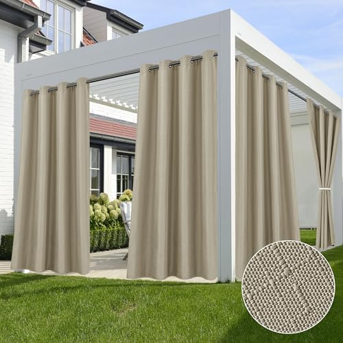 HolidayIdeas Outdoor Curtains for Patio Waterproof-4 Panels Linen Gazebo Curtains 54x84-Indoor/Outside Privacy Taupe Curtains Weatherproof Weighted for Pergola, Porch,Backyard,Living Room,Sunroom