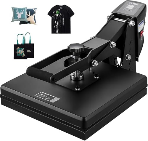 VEVOR Värmepress, 15 x 15 tum värmepress för t-shirts, snabb uppvärmning, högt tryck för digitala sublimeringsskrivare i industriell kvalitet för värmeöverföringsvinyl, 15 x 15 tum, svart