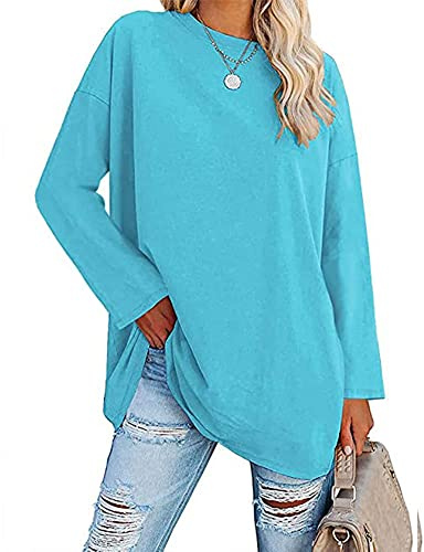 Famulily Womens Casual Long Sleeve Loose Tee Tops Ladies Round Neck Comfy T Shirt Baseball Tops (L, Sky Blue)