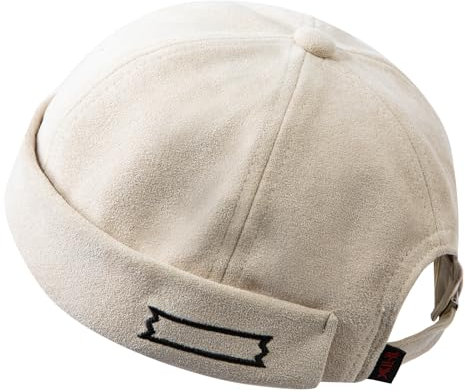 Gvatasz Retro Brimless Hats Docker Cap Unisex Rolled Cuff Harbour Hats Beanie Landlord Hat Casual Sailor Skull Cap,Beige