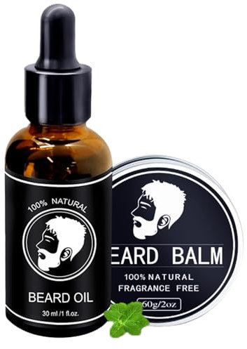 Bartpflege Set,Bartwachstumsset für Haare,Bartöl 30ml+Bartbalsam 60g,Glättet Lindert Juckreiz am Bart Stimulieren Sie Bart und Haarwachstum Duft Bartpflege Geschenk für Männer