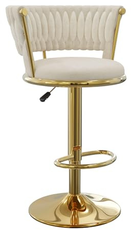 Utlenianie Juego de 1 Taburete de Bar, Taburetes Altos de Cocina con Respaldo, Taburetes Altos Ajustable 59-102 cm, Silla de Cocina Tasburete Alto de Tela, Silla de Bar para Cocina Bar Comedor (Oro)