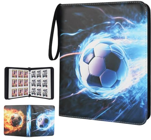 Lotvic Fußball Kartenhalter, 900 Taschen Fußball Kartenbinder, Fußball Kartenordner mit Reißverschluss und Griffband, Fußball Kartenbuch, Fußball Sammelkartenalbum mit abnehmbaren Hüllen
