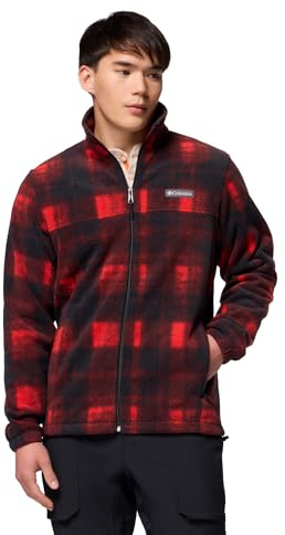 Columbia Men's Steens Mountain Printed Jacket, Full Zip Fleece Jacket, Sail Red Omblur, L