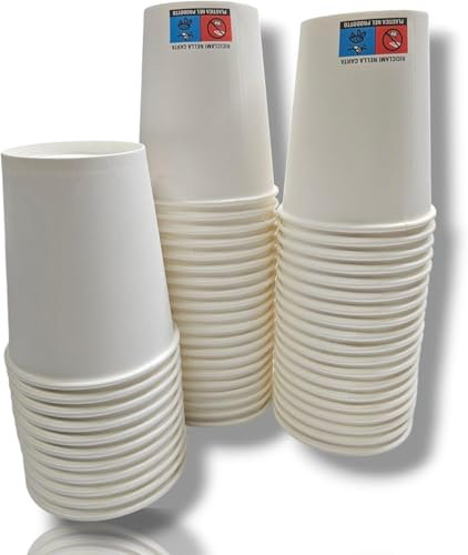 Terryshop74 Vasos de papel biodegradable XXXL 300 ml para bebidas frías calientes y capuchino cerveza (200 blancos, 200, unidades)