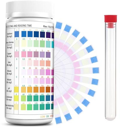 9 in 1 Aquarium Teststreifen 100 Streifen Aquarium Test,Aquarium Wassertest Aquarium Teststreifen für Aquarien Aquarium Zubehör zur Messung von pH Wasserhärte Chlor Nitrit im Aquarium Fischbecken