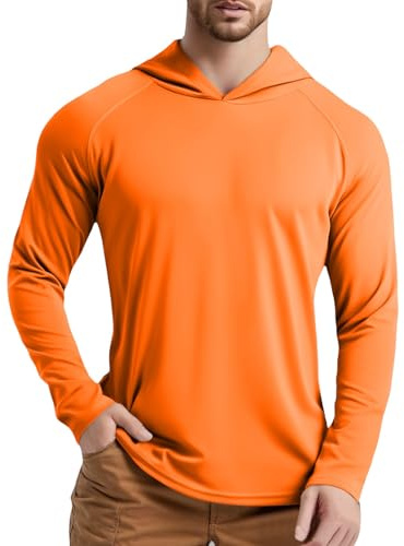 Generisch Sweat à capuche imperméable UPF 50+ à manches longues, séchage rapide, t-shirt d'extérieur léger avec capuche, Orange, XXL