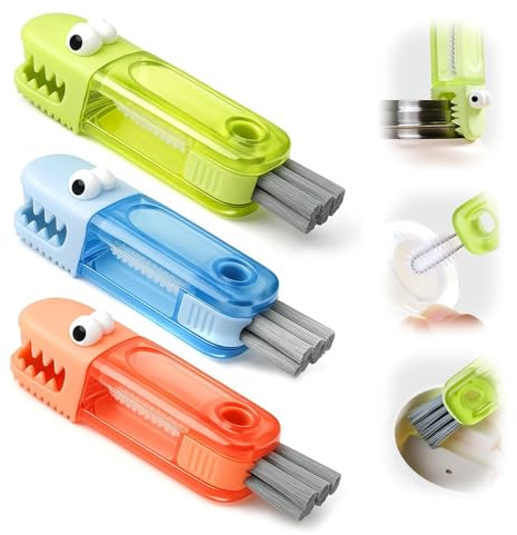 AURIVEE Cepillo de Limpieza Multifunción 3 en 1 para Tapas de Taza, Limpiador de Ranuras de Silicona, Cepillo para Botellas de Agua y Pajitas, Juego de 3 Cepillos para Grietas de Cocina