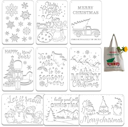 CLDURHGE 9 Stück Weihnachten Schablonen Set Malvorlagen Kunststoff 29,7x21cm Schablonen Weihnachten Winter Deko für Fenster Wand Holz DIY Basteln