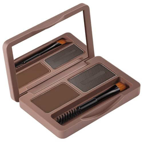 Polvo para cejas resistente al agua, polvo para cejas de 2 colores, kit de esculpir dúo de naturales impermeables para niñas y mujeres, marrón oscuro y gris, 1 juego, natural