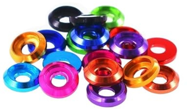 SHENGG Tornillos de cabeza plana semicircular finos de aleación de aluminio multicolor M2 M2.5 M3 M4 M5 M6, con arandelas y juntas ranuradas de metal y aluminio.(Yellow,M6XOD14MM_(30PCS))