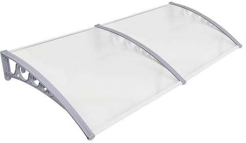 Auvent pour Porte d'entrée Marquise Porte Exterieur de Toit Auvent en Arc de Hangar en Polycarbonateet Cadre pour Maison de Fenêtre de Balcon de Garage,80 x 240 cm (Gris-Blanc)