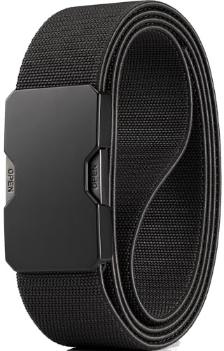 GEIT Men's Stretch Nylon Belt with Quick Release Metal Buckle, 1.5 Work Hiking Tactical Invisible Elastic Web Belt