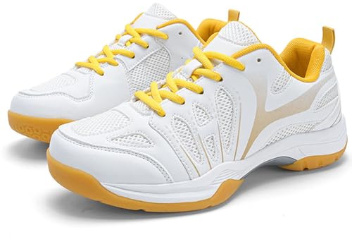Wizeny Zapatos De Tenis De Mesa para Hombre Zapatillas De Bádminton Zapatos De Entrenamiento De Fitness Transpirables,White Gold,37 EU