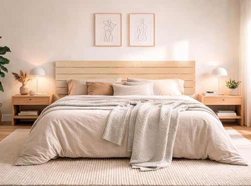 DHOME Tête de Lit en Bois de Pin Naturel Style Palette Horizontal Lit Palettes Quincaillerie Incluse (180cm Dual)