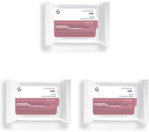 Cumlaude Lab - Toallitas Íntimas CLX, Toallitas Limpiadoras y Refrescantes con Clorhexidina y Complejo Antimicrobiano Vegetal, Aporta una Acción Calmante e Hidratante - 15 Unidades (Paquete de 3)