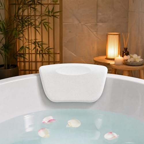 Koelaa Cuscino per Vasca da Bagno con Ventole Antiscivolo – Ergonomico Poggiatesta da Bagno Impermeabile e Lavabile per Relax, Idromassaggio e Spa – Bianc
