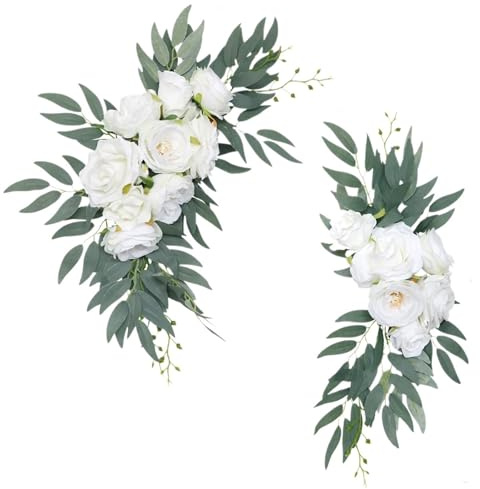 Zymjzbetic Konstgjorda blommor kit för bröllopsbågar 2 st konstgjorda blommor för rosett bröllop, rosa och blå girlang gardiner för dekorationer(01Whtie)