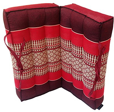 Traditional Thai Kapok Foldable Yoga Meditation Cushion with Carry Handle (Red, Maroon)