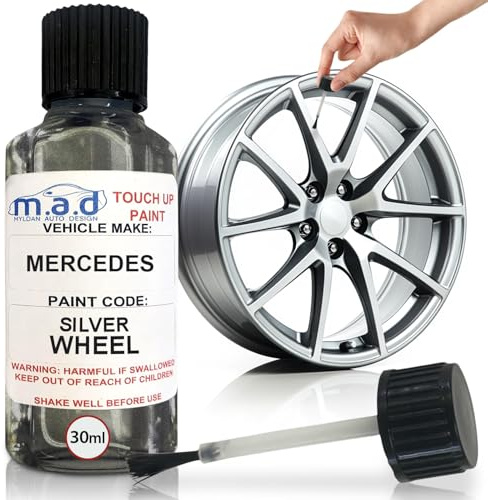 M.A.D MYLDAN AUTO DESIGN M.A.D Silver Alloy Wheel Touch-Up Repair Kit for MERCEDES STANDARD GERMAN - 30ml Gloss Finish Paint with Brush for Curbing Scratches & Scuffs - Chip-Resistant, Helios Formula
