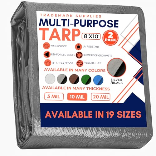 Tarp Cover 8X10 Silver/Black 2-Pack Thick Material, Waterproof, Great for Tarpaulin Canopy Tent, Boat, RV Or Pool Cover!