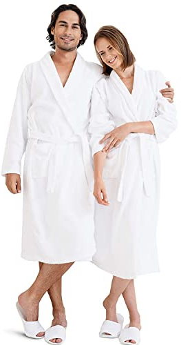 NAUSHA Unisex 100% Egyptian Cotton Terry Towel Soft Shawl Collar Dressing Gown Bathrobe for Men Women, Cozy Gown for Ladies & Men