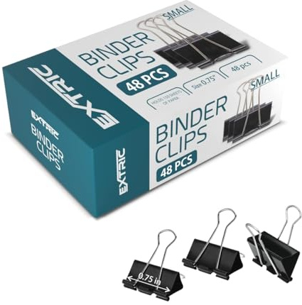 Binder Clips - 48 Small Binder Clips, 0.75 Inch Black Paper Clamps, File Clip for Home, Office and School Supplies