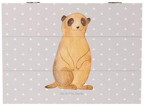 Mr. & Mrs. Panda 25 x 18 cm Holzkiste Erdmännchen - Geschenk, Afrika, Geschenkbox, Erinnerungsbox, Roadtrip, Aufbewahrungsbox, Truhe, Reisen,