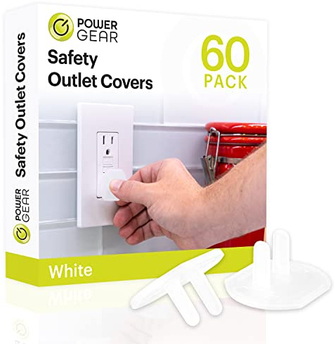 Power Gear Child Safety Electrical Outlet Covers, Tamper‑Resistant Plug Protectors for Standard Wall Outlets, Baby‑Proof & Child‑Proof Safety Caps, White, 60 Pack, 69312