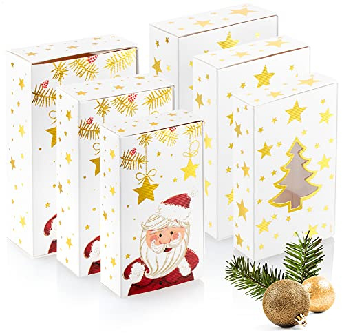 com-four® 6-teiliges Geschenkschachtel-Set in 3 Größen - Geschenkboxen mit Weihnachtsmotiven - Faltbox aus stabilen Pappkarton - faltbare Pappbox (6 Stück - Sterne/Tanne/Santa)