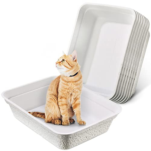 Gerrii 8 Pcs Disposable Litter Boxes for Cats, Paper Kitten Trays 16.7 x 12.8 x 4.1 Inch White Portable 2 in 1 Travel Pan for Indoor Outdoor Cat Hamster Guinea Pig Training Isolation