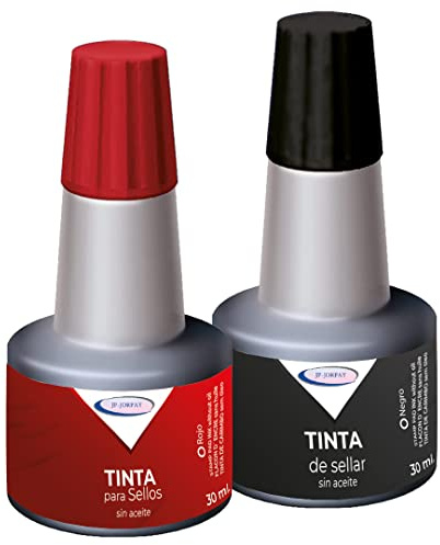 JP-JORPAY Tinta para Sellos - Tampón Tinta Sello - Distintos Colores - Rojo- Azul - Negro -Recambio de Tinta - 2 Botellas de 30 ml (Rojo-Negro)
