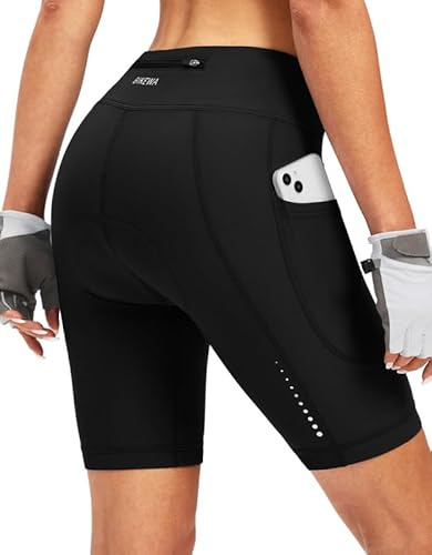 Women's 4D Padded Bike Shorts Cycling Padding Riding Bicycle Road Mountain Biking Cycle Spin Shorts for Women with Zipper Pockets(Black,L)