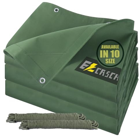 Ezcasch 5’x7’ Canvas Tarps Heavy Duty Waterproof Tarpaulins with Aluminum Grommets,UV Resistant, 22Mil Multipurpose Drop Cloth, 14oz Cover Sheet for Outdoor and Indoor Use with Ropes Green