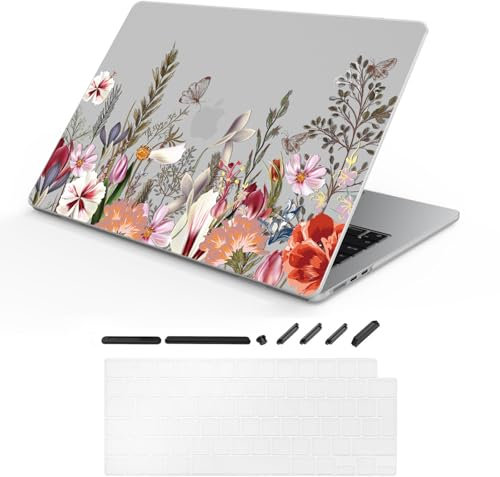 TeDaWen MacBook Hülle Kompatibel mit MacBook Air 15,3 Zoll 2025-2023 Release New (MacBook Air 15 A3241 M4 A3114 M3 A2941 M2 Chip), Hartschalengehäuse mit Tastaturabdeckung，Blumen und Pflanzen - 4