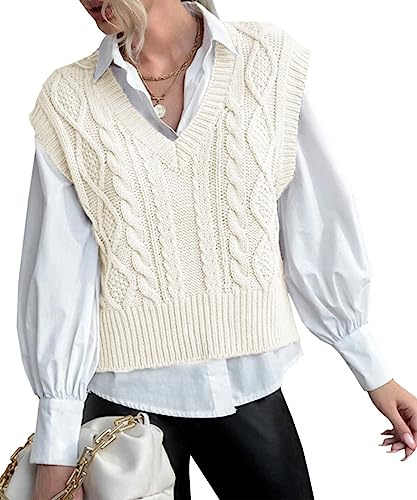 Tongmingyun Pull sans manches pour femme - Col en V - Tricot basique - Couleur unie - Pour le travail et les loisirs