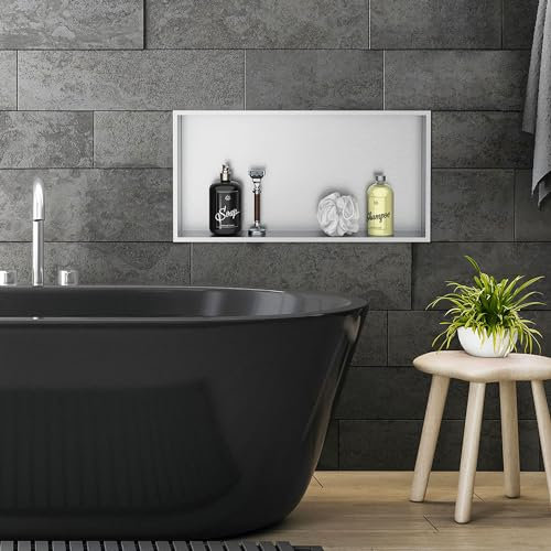 LuxeBath Nicchia a Parete in Acciaio Inossidabile 60x30x10 cm Argento Nicchia per Doccia con Telaio Ripiano Incorporato Nicchia Piastrellabile per Bagno Ripiano per Doccia Supporto di Stoccaggio