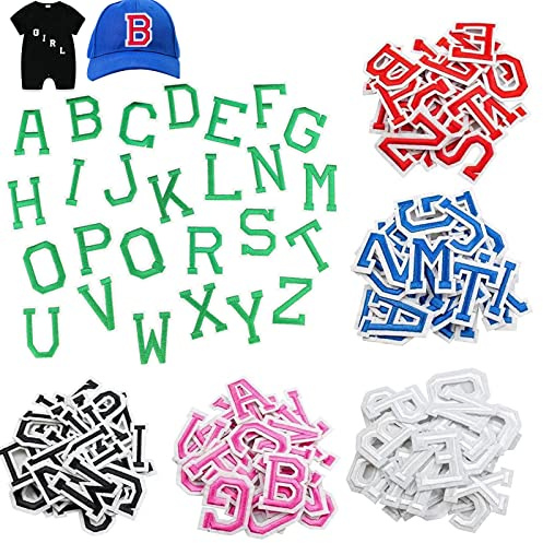 XZEIT - 156 pezzi di abbigliamento con lettere da stirare, toppa con alfabeto, ricamata, per cappelli, giacche, camicie e jeans, progetti di cucito (6 colori)