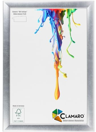 CLAMARO Neo Collage Cornice 35x50 realizzata a mano su misura | Argento | Cornice portafoto in legno MDF con vetro acrilico e supporto metallico (formato orizzontale e verticale)