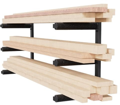 QLS Wandhalterung Werkstattregal Holzregal Wandbefestigung Wandmontage Garage Keller 3 Ebene Schwarz