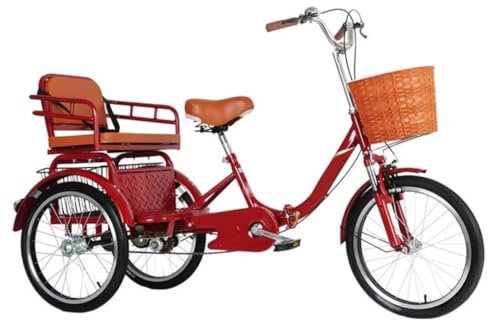 Zusammenklappbares Dreirad für ältere Menschen,Rikscha-Pedal-Dreirad für Erwachsene,Freizeit-Mobilitätsfahrzeug,20-Zoll-Tandem-Dreirad mit Rücksitz,Stoßdämpfer-Vordergabel,empfindliche Doppelbremsen