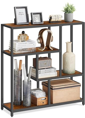 VASAGLE Bücherregal, Regal mit 4 Ablagen, Standregal, 30 x 100 x 103 cm, Aufbewahrungsregal, für Wohnzimmer, Büro, Schlafzimmer, Küche, vintagebraun-tintenschwarz LLS134B01V1